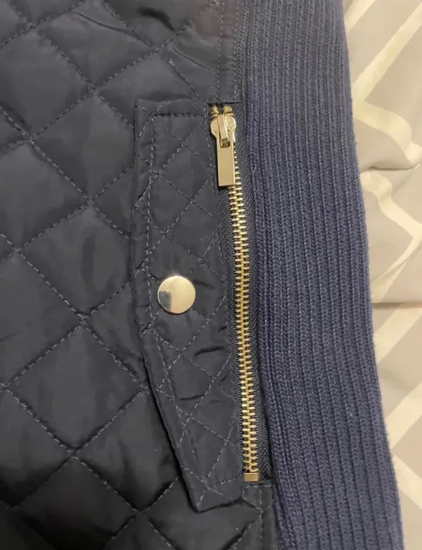 Francesca’s Navy Blue Quilted Gold Zipper Vest - Image 3