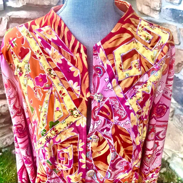 Sandy Starkman Boho Floral Jacket Pink Size L - Image 9