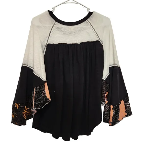 We The Free People Kimono Sleeves Colorblock Pullover Casual Blouse Top Medium - Image 3