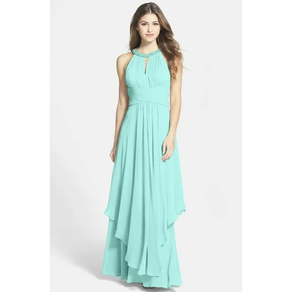 $240 ELIZA J 4 Dress Embellished Tiered Chiffon Halter‎ Gown formal AQUA Prom - Image 6