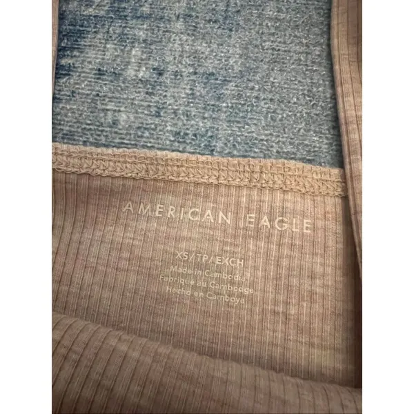 American Eagle Heathered Pink Square Neck Lace Hem Crop Top XS - Image 3