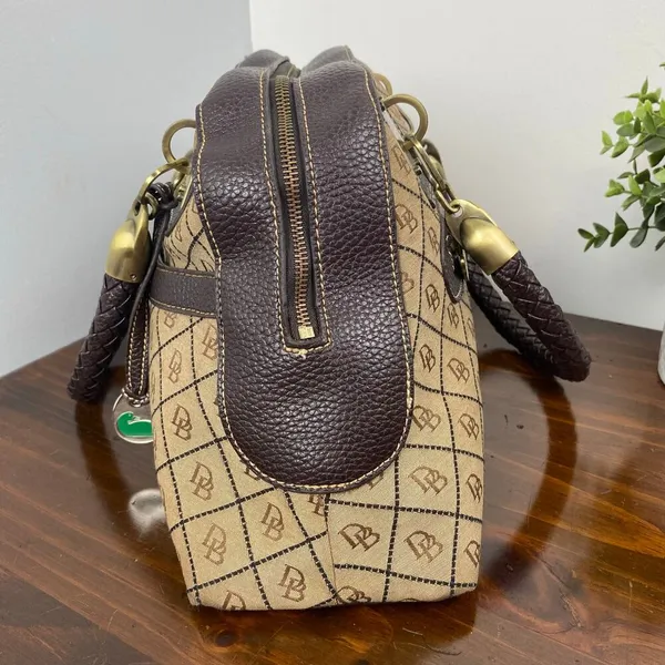 Dooney And Bourke Vintage Leather Brown Leather Signature Canvas Satchel Handbag - Image 6