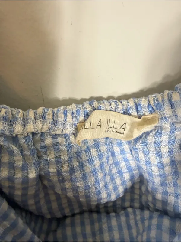 Illa Illa Blue White Gingham Ruffle Off The Shoulder Two Piece Short Set Medium - Image 5