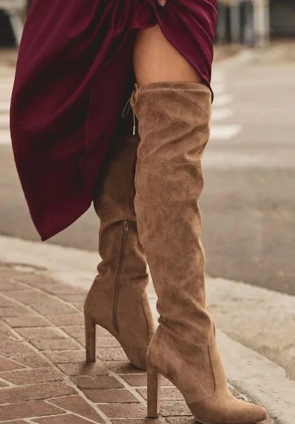 JustFab Taupe Thigh-High Boot - Image 3