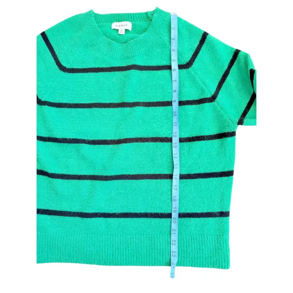 Evereve Thea Green Black Striped Crewneck Sweater Womens Medium Raglan Knit - Image 4