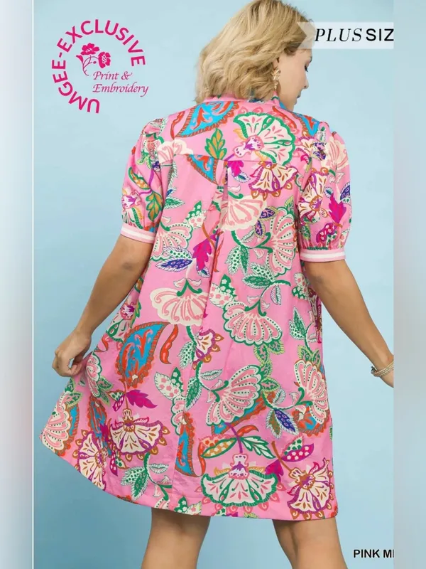 New! Umgee Plus Size Jacquard Paisley Print Puff Sleeve Tunic Dress Size XLarge - Image 5