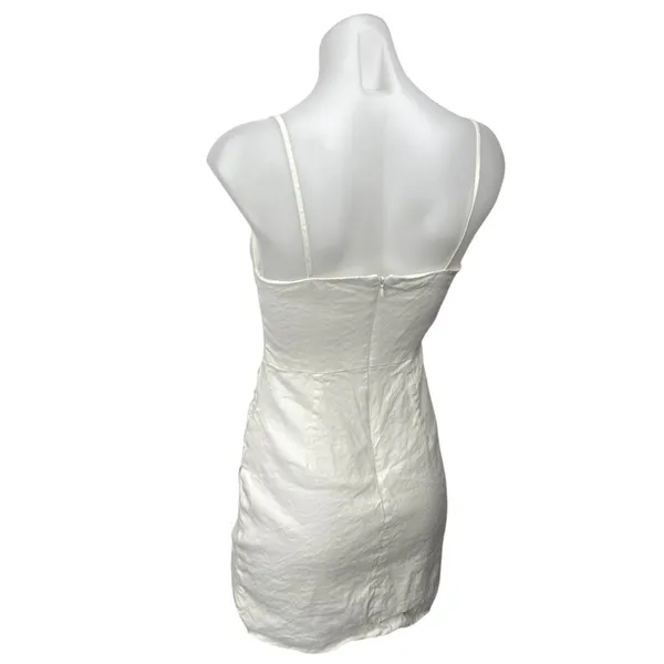 Mango MNG White Linen Sleeveless Cami Camisole Ruched Mini Pencil Dress Size 2 - Image 2