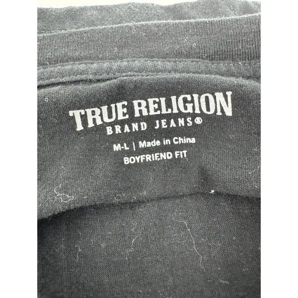 True Religion‎ Womens World Tour Skull BF Tee Black Crystal Graphic T-Shirt M-L - Image 8