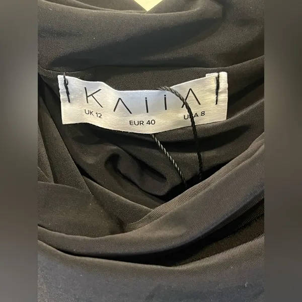 NWT Kaiia slinky bardot tie side drape mini dress black size 8 - Image 7