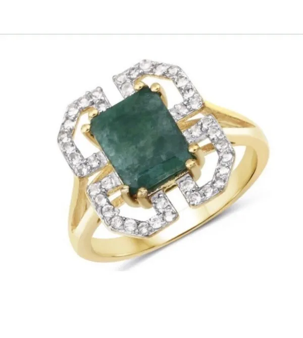 2.55 Carat Dyed Emerald And White Topaz.925 Sterling Silver Ring - Image 4