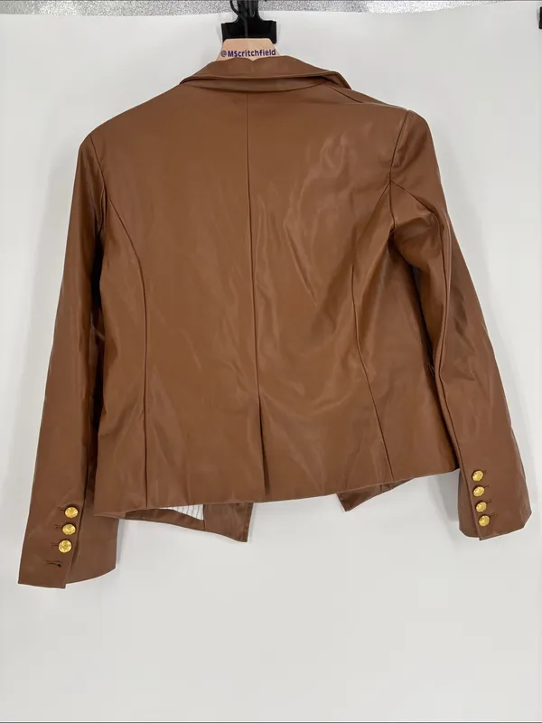 By Anthropologie Faux Leather Blazer brown small - Image 4