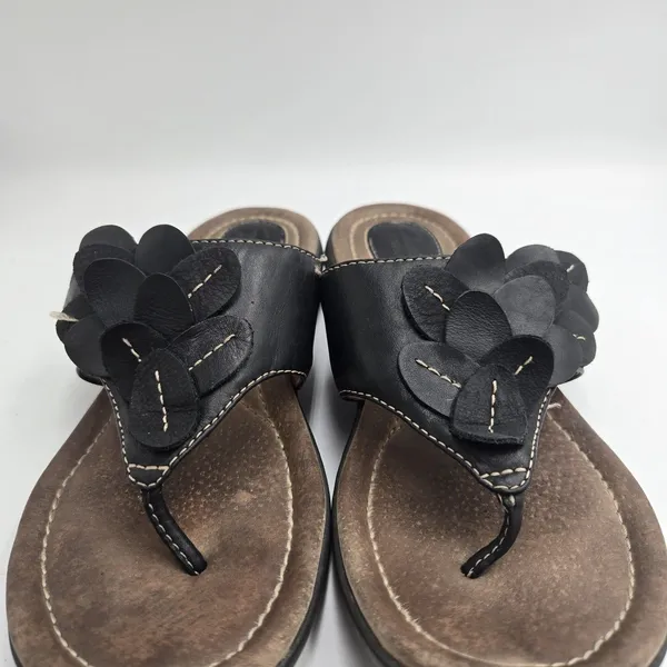 Clarks Artisan Shoes Womens 7M Latin Samba Black Leather Flower Thong Sandals - Image 4