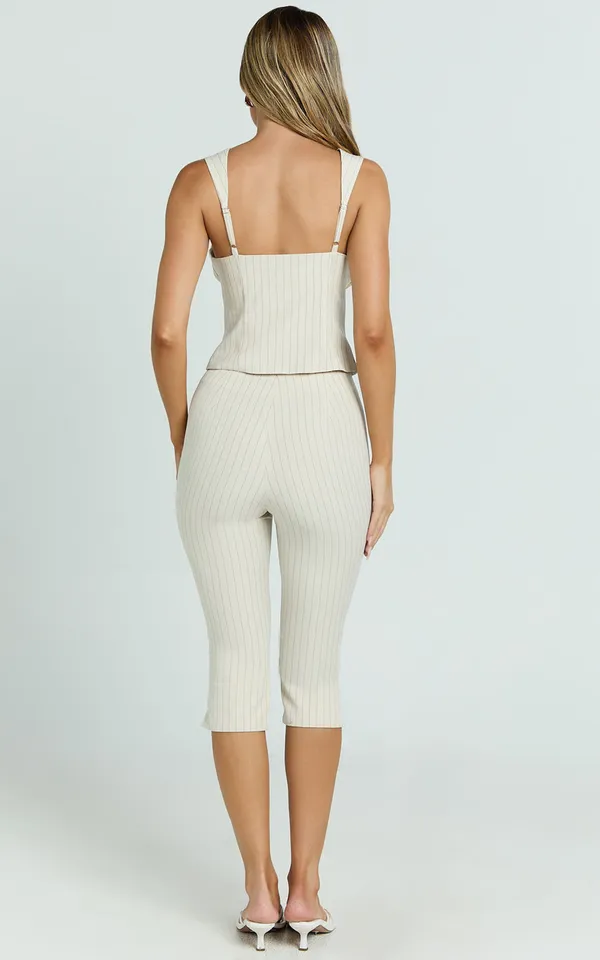 New Showpo Susannah Top Square Neck Bustier Top & Pants Pinstripe Fitted Capri Pants - Image 7