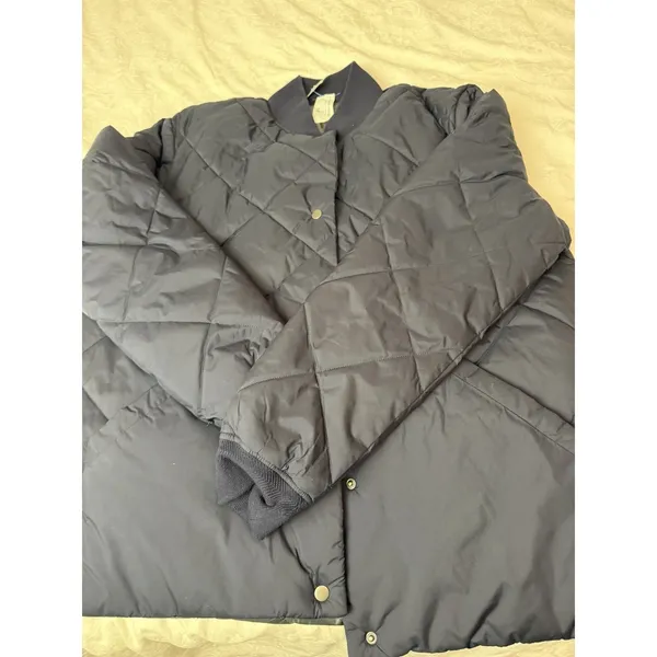 Size Large Tall Banana Republic Dark Blue Quilted Jacket Coat Reversible - Image 7