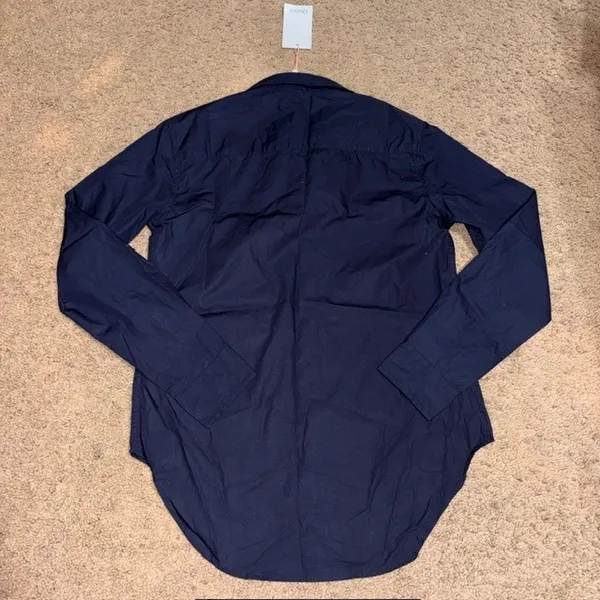 Quince Organic Cotton Poplin Long Sleeve Shirt Button Down Navy Blue XS - Image 5