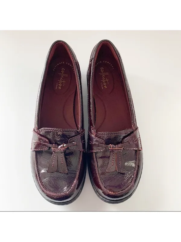 Clarks Collection Ashland Bubble Burgundy Patent Leather Loafers 7.5 - Image 7