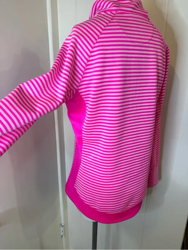 Vineyard Vines Pink and White Striped Half-Zip Pullover Sz L - Image 4