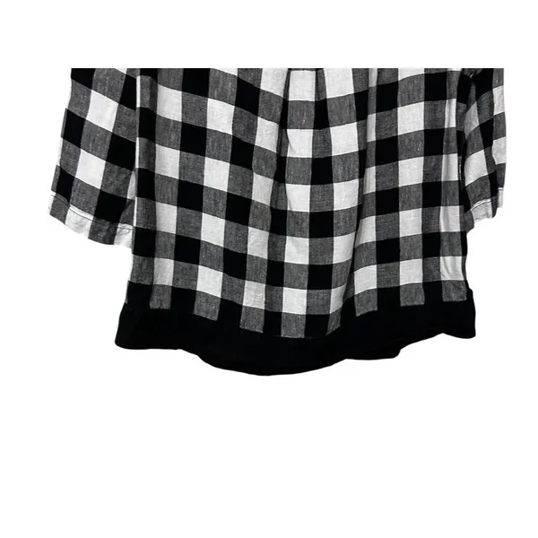 J Jill Womens Gingham Linen Top L Black White Checkered Relaxed Fit Classic‎ - Image 6