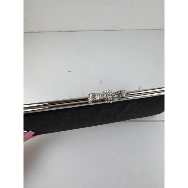INC International Concepts Black Glitter Evening Clutch Rhinestone‎ Bow - Image 2