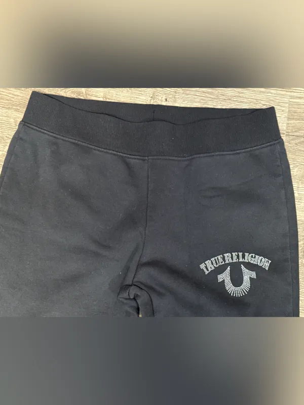 True Religion Black Rhinestone Logo Bootcut Lounge Pants Size L - Image 7