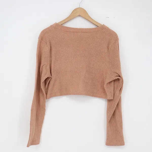 SHEIN Cardigan Womens 12 Terracotta Ribbed Cropped V-Neck Excellent - Image 5
