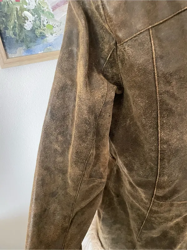 Wilsons Leather Maxima Y2K Penny Lane Faux Fur Trim Distressed Leather Coat - Image 3