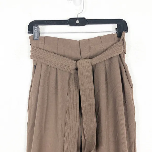 Athleta Skyline Plaid Pants Size 2 Brown Paperbag Tie Casual Lightweight - Image 5
