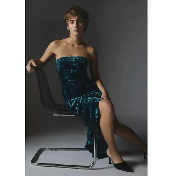 Urban Outfitters Silence + Noise‎ Velvet Strapless Midi Dress Dark Grunge Romantic Size S - Image 2