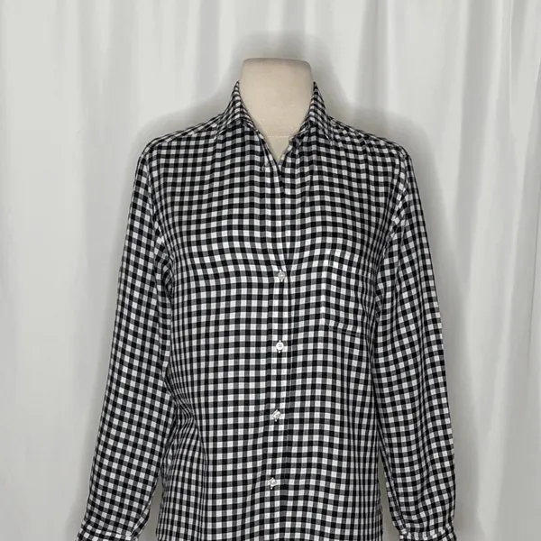 GRAYSON The Hero Black White Gingham Button Front Shirt Blouse Size 02 Small - Image 3