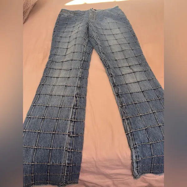 Ralph Lauren Blue Patchwork Grid-Textured Jeans - Image 4