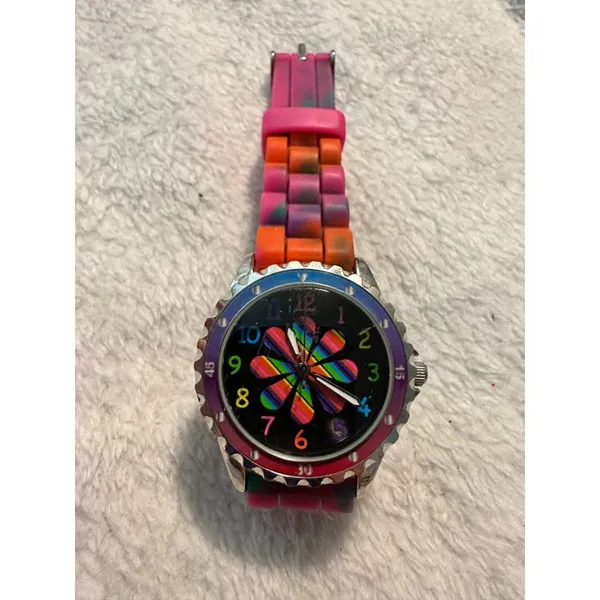 Accutime Women's Multi-color Rainbow Flower Silicone Analog‎ Quartz Watch - Image 3
