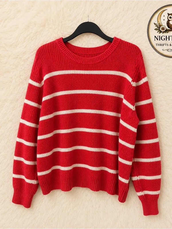 Maurices Crewneck Sweater - Women’s Plus Size XXL ~ Coral Red Stripe ~ Soft Cozy - Image 4