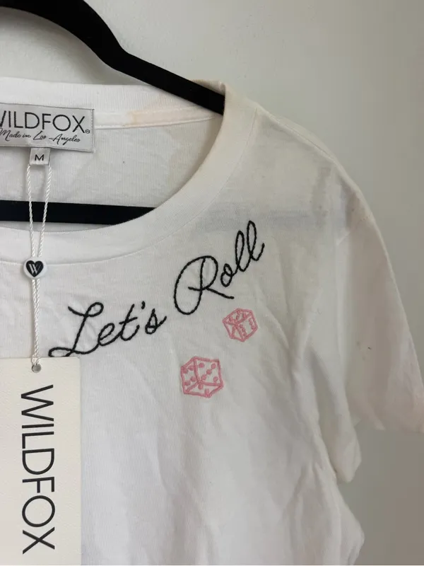 Wildfox White 'Let's Roll' Tee with Pink Dice - Image 2