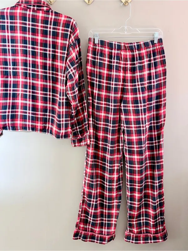J.Crew Plaid Pajama Flannel Set Women Small Red Navy Blue Cotton NWOT - Image 3