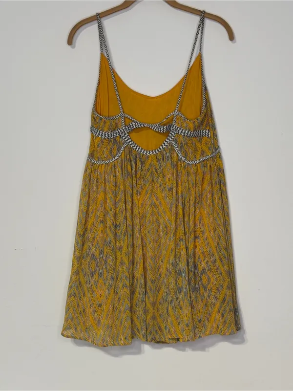 Free People Periscope Yellow Printed Sundress Spaghetti Strap Boho women’s Sz XS - Image 4