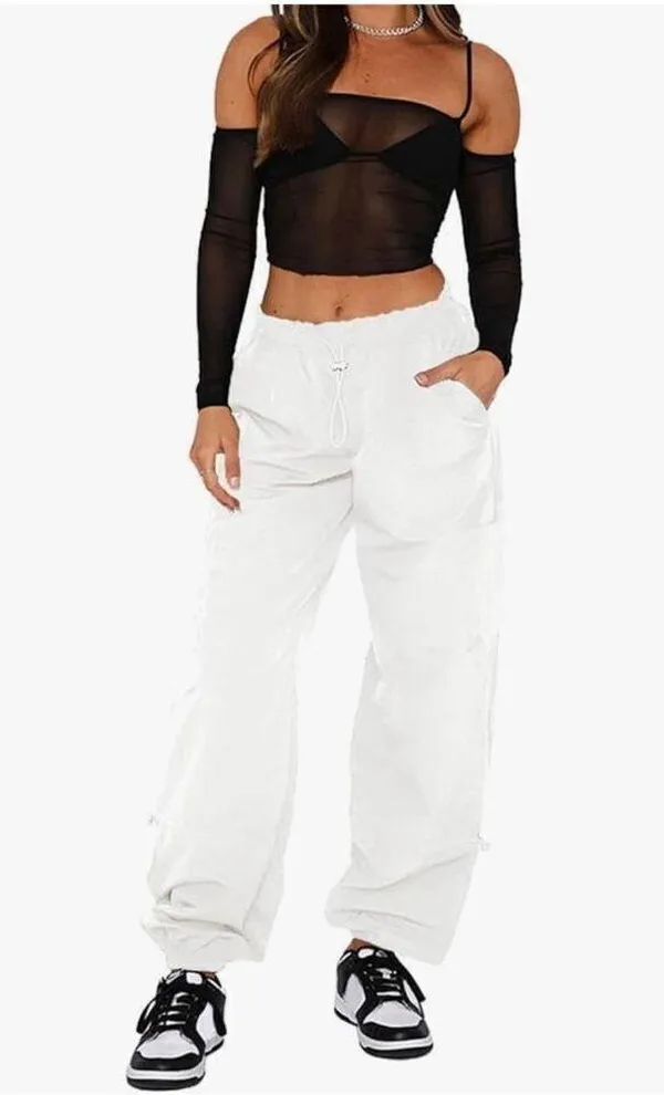 NEW White Nylon Joggers Pants S - Image 4