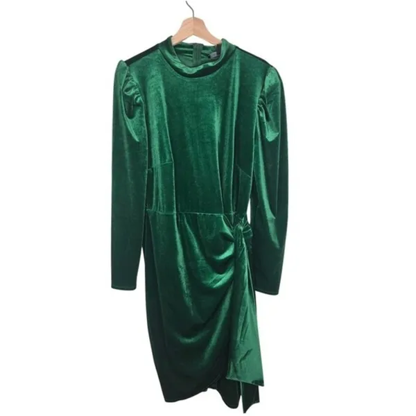 Eloquii Emerald Green Velvet Dress 16 Faux Wrap Ruched Holiday Cocktail Midi - Image 2