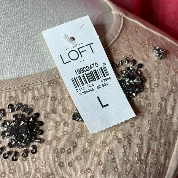 LOFT Beige Embellished 3/4 Sleeve Top - Image 4