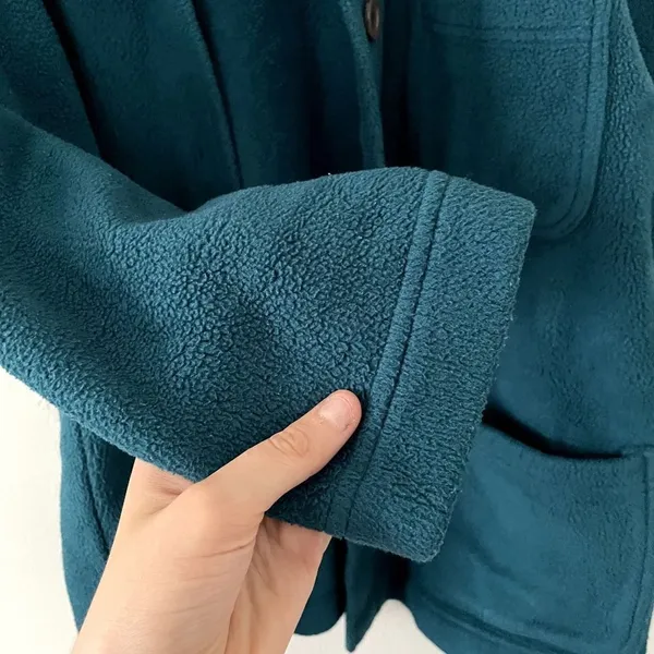 III State polartec turquoise green fleece sweater pockets collared button‎ down - Image 4