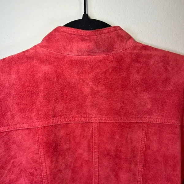 David Brooks Suede Jacket Red Snap Front Pockets Moto Minimalist Sz Large Petite - Image 9