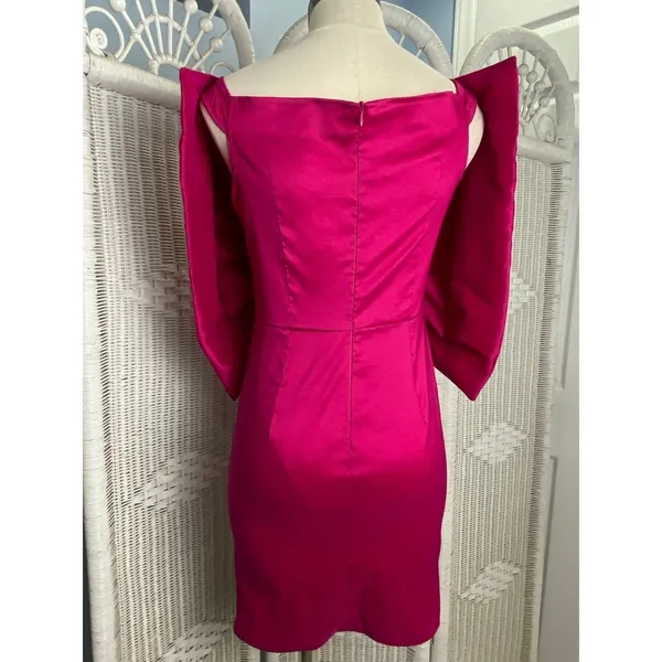 AOMEI Fuchsia Satin Oversized Bow Dress M Off Shoulder Cocktail Party Barbiecore - Image 6