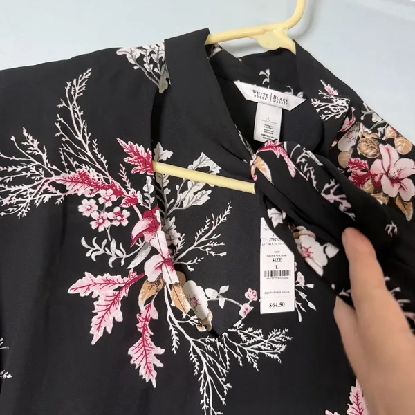 White Hose Black Market Size-L Women Blouse Black Floral Long‎ Sleeve - Image 7