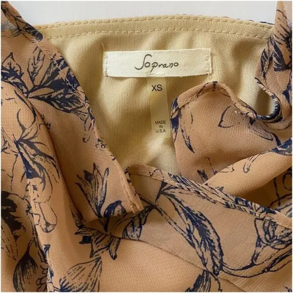 Nordstrom Soprano Brown Tan w/Navy Flowers Sheer Ruffled Flowy Dress XS NWT‎ - Image 8