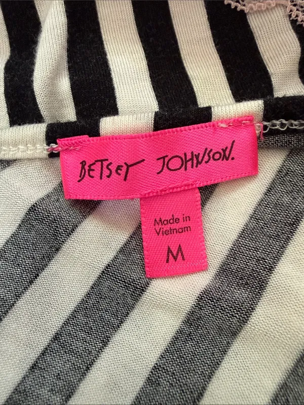 Betsey Johnson Pink & Black Striped Lace Trim Whimsigoth Fairy Mini Slip Dress - Image 3