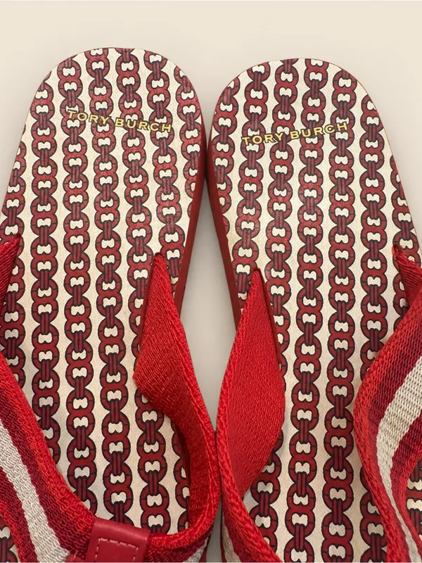 Tory Burch Gemini Link Thin Flip Flops Liberty Red/Cream Size 7 - Image 3