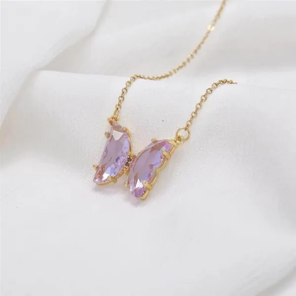 18K Gold Plated Purple Crystal Butterfly Pendant Necklace for Women - Image 2