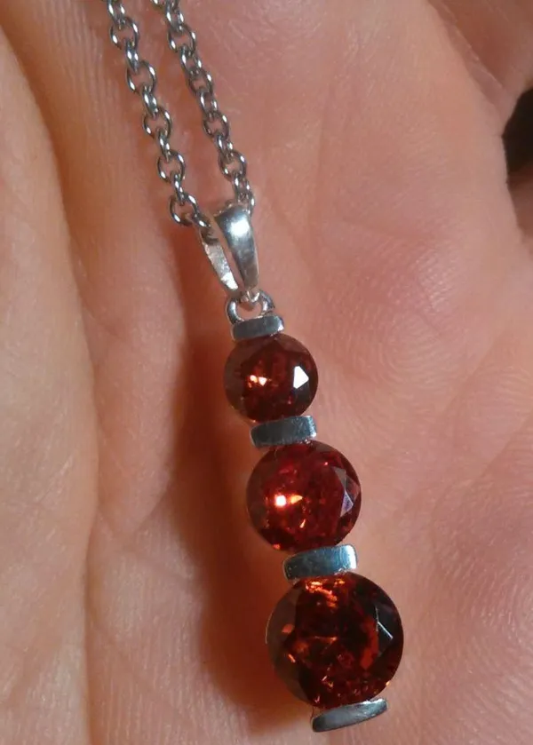 Simulated Red Diamond Sterling Silver Pendant Stainless Steel Necklace - Image 8