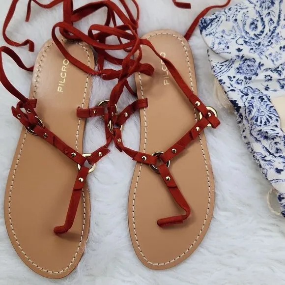 Pilcro Leather‎ Red Metal Strap Gladiator Sandals Size 7 - Image 2
