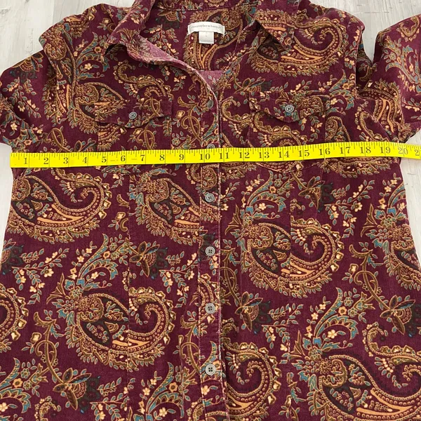 Christopher & Banks Long Sleeve Button Down Paisley Corduroy Cotton Shirt Large - Image 6
