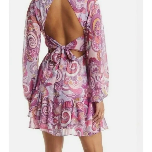 VICI Pink Purple‎ Paisley Back Tie Mini Dress Small Y2K fairy retro boho whimsi - Image 3